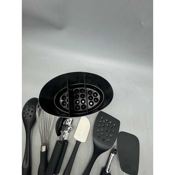 9-Piece Black white Kitchen Utensil Set Stainless Steel Holder drainage READ - Picture 2 of 4